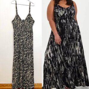 TORRID 1 Plus Size Feather Sleeveless Maxi Dress Cream Black Print Tie Back Boho